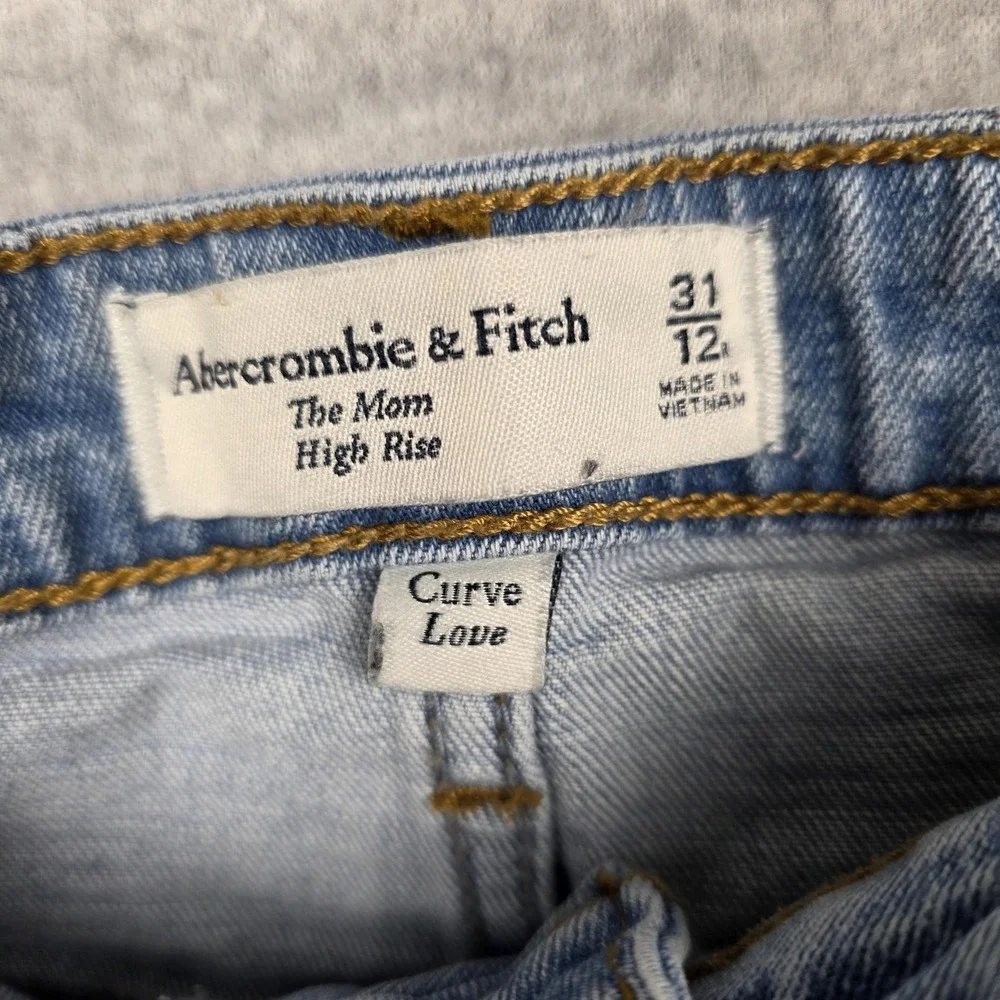 Abercrombie & Fitch Mom Jeans Womens 31 12 Blue‎ High Rise Curve Love Ripped